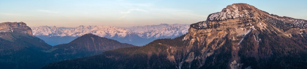 French landscape - Chartreuse. Panoramic view over the peaks of Chartreuse and the french Alps.