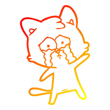 recommend clip art: warm gradient line drawing crying cartoon cat