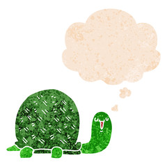 cute cartoon turtle and thought bubble in retro textured style