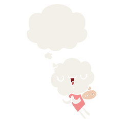 cute cartoon cloud head creature and thought bubble in retro style