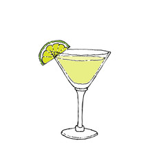 Daiquiri Cocktail Color Digital drawing vector illustration. Glass on white isolated background