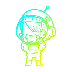 cold gradient line drawing cartoon crying astronaut girl
