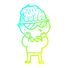 cold gradient line drawing cartoon boy wearing sunglasses