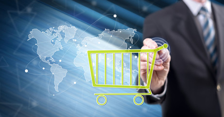 Man touching a global e-commerce concept