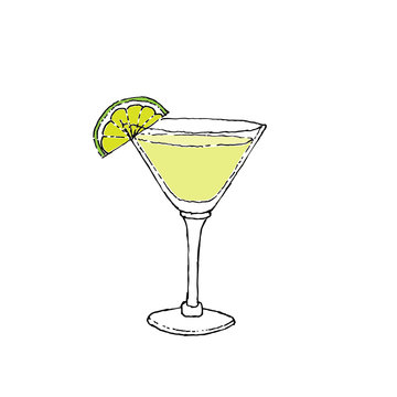 Daiquiri Cocktail Color Digital drawing vector illustration. Glass on white isolated background