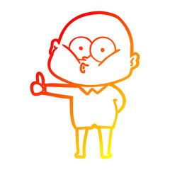 warm gradient line drawing cartoon bald man staring