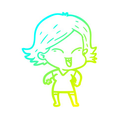 cold gradient line drawing happy cartoon girl