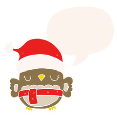 cute christmas owl and speech bubble in retro style