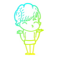 cold gradient line drawing cartoon woman thinking