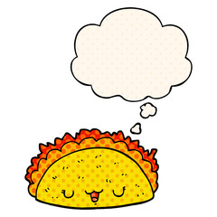cartoon taco and thought bubble in comic book style