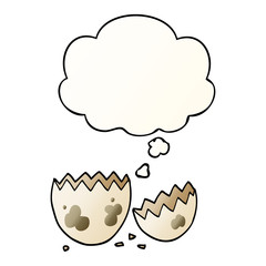 cartoon cracked egg and thought bubble in smooth gradient style