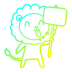 cold gradient line drawing happy cartoon lion