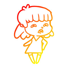 warm gradient line drawing cartoon worried woman
