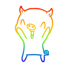 rainbow gradient line drawing happy cartoon pig