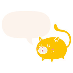 cartoon happy cat and speech bubble in retro style