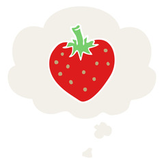 cartoon strawberry and thought bubble in retro style