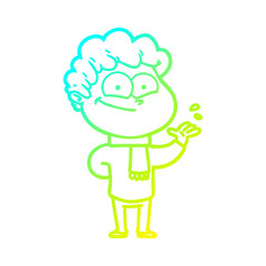 cold gradient line drawing cartoon happy man