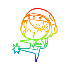 rainbow gradient line drawing happy cartoon space girl kicking