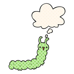 cartoon caterpillar and thought bubble in comic book style