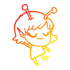 warm gradient line drawing smiling alien girl cartoon