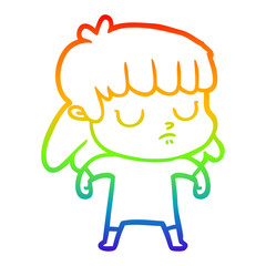 rainbow gradient line drawing cartoon indifferent woman