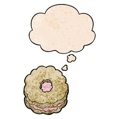 cartoon biscuit and thought bubble in grunge texture pattern style