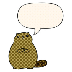 cartoon beaver and speech bubble in comic book style