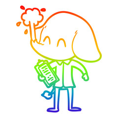 rainbow gradient line drawing cute cartoon elephant spouting water