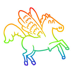 rainbow gradient line drawing cartoon winged horse