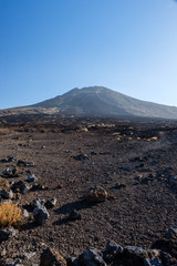 View on Mount Teide across the volcanic lava fields