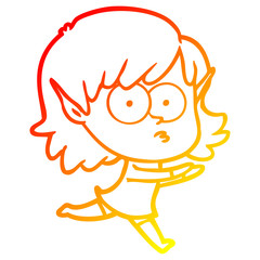 warm gradient line drawing cartoon elf girl staring