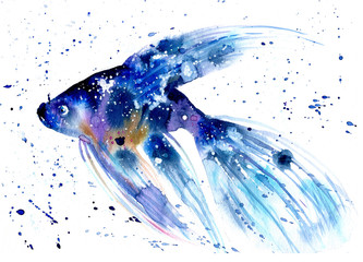 Fish, watercolor illustration, fantasy, space - 275462154