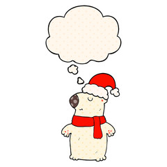 cute cartoon christmas bear and thought bubble in comic book style