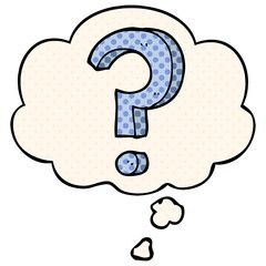 cartoon question mark and thought bubble in comic book style