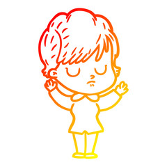 warm gradient line drawing cartoon woman