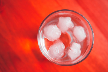 Glass of water with ice.
