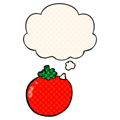 cartoon tomato and thought bubble in comic book style