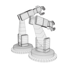 Robotic arm manufacture technology industry assembly mechanic hand wireframe low poly mesh vector illustration