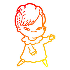 warm gradient line drawing cute cartoon girl with hipster haircut