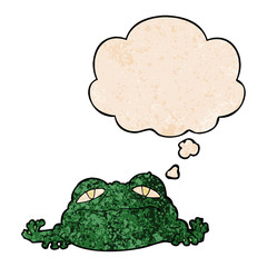 cartoon ugly frog and thought bubble in grunge texture pattern style