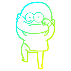 cold gradient line drawing cartoon bald man staring