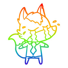 rainbow gradient line drawing cartoon crying wolf wearing work clothes