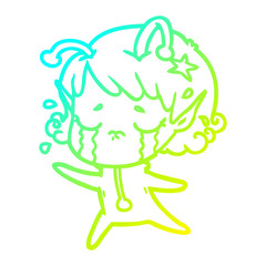cold gradient line drawing cartoon crying alien girl