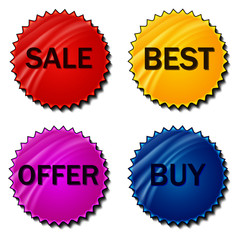 New sticker set. Vector sale banner for web store. Product stickers with offer. Promotional corner located element. Color splash label, tag, badge, icon with text. Accent promotion flyer, frame design