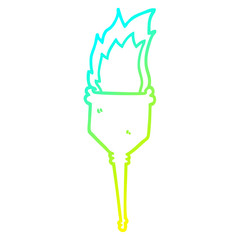 cold gradient line drawing cartoon flaming torch