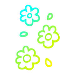 cold gradient line drawing cartoon flower heads