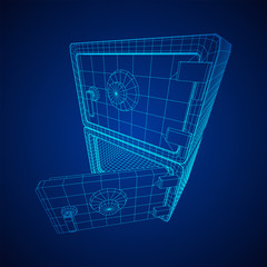 Metal bank vault safe. Wireframe low poly mesh vector illustration