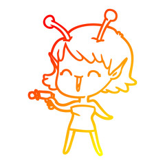 warm gradient line drawing cartoon alien girl laughing