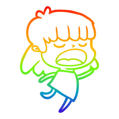 rainbow gradient line drawing cartoon woman talking loudly
