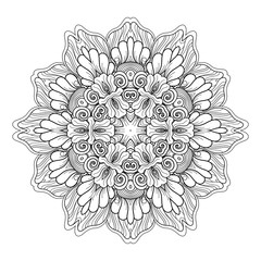 Vector Monochrome Mandala. Ethnic Decorative Element. Round Abstract Object Isolated On White Background